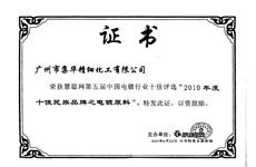 廣州市集華精細化工有限公司榮獲“2010年度十佳民族品牌之電鍍原料”